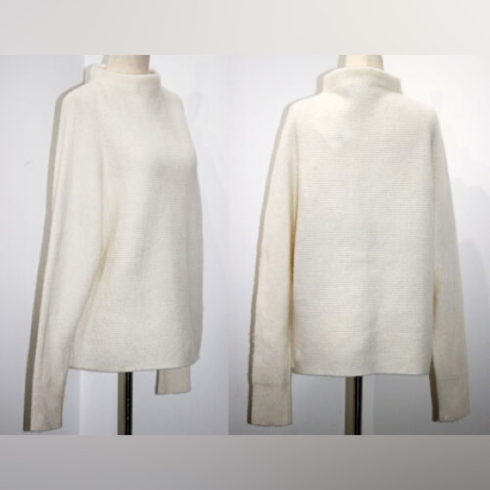 Theory Batwing Funnel Neck Ribbed Wool Cashmere Blend Sascha Sweater Size Large